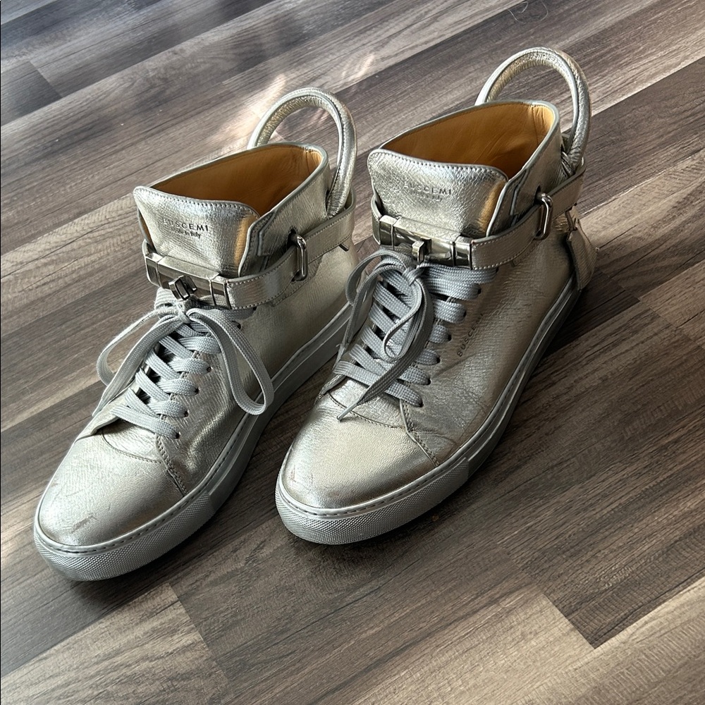 Buscemi Metallic Silver High-Top Sneakers